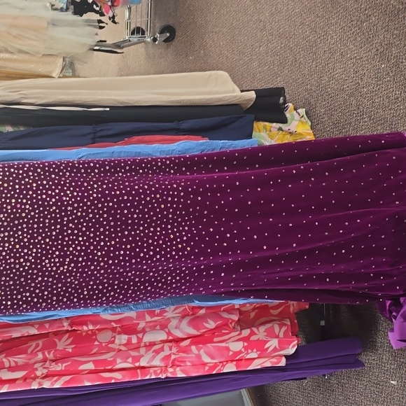 Magenta Stretch Velvet Prom Dress - Picture 2 of 6